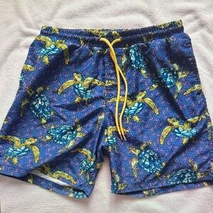 Club Room Blue Turtle Print Swim Trunks with Yellow Drawstring